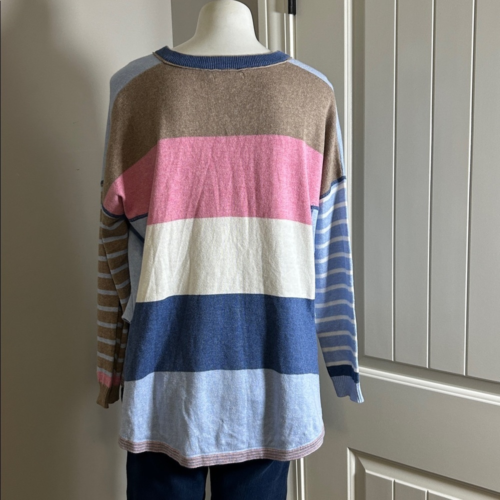 Zaket and Plover Cashmere Blend Sweater Top Long Sleeve Knit Striped Blue Sz S